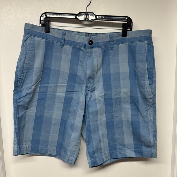 The North Face Mens Blue Checkered Plaid Explore Shorts Stretch Cotton Size 38 - Picture 1 of 11